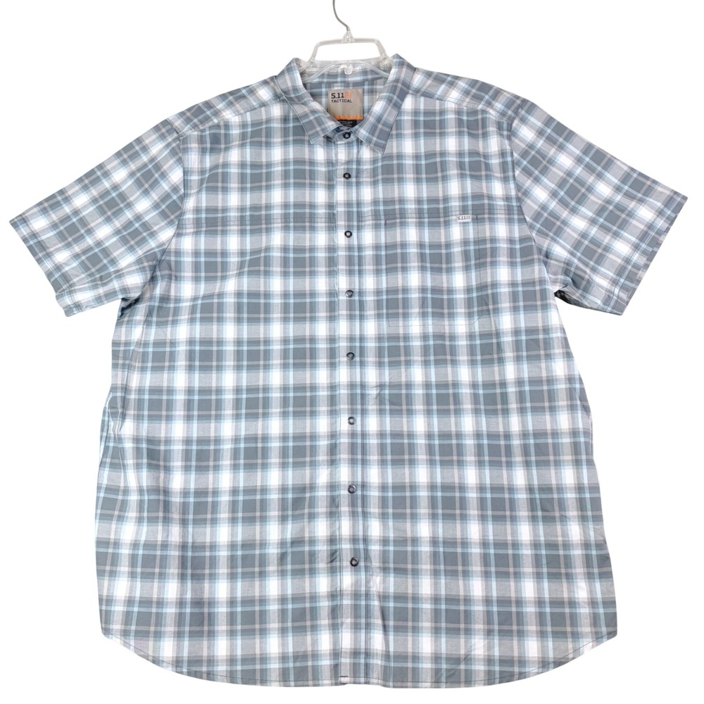 5.11 Tactical XL Blue Plaid Short Sleeve Button Down Shirt Utility Outdoor Shirt